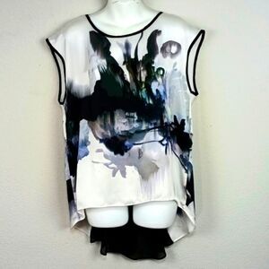 Kay Celine Womens Abstract Multicolor Sleeveless Sheer Silk Blend Top sz M